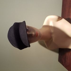 Black Wool Cabbie Cap One Size